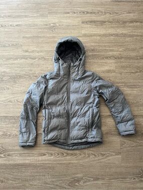 Uniqlo Down Puffer Winter Jacket Seamless Parka Mens Small Gray Hooded 2015